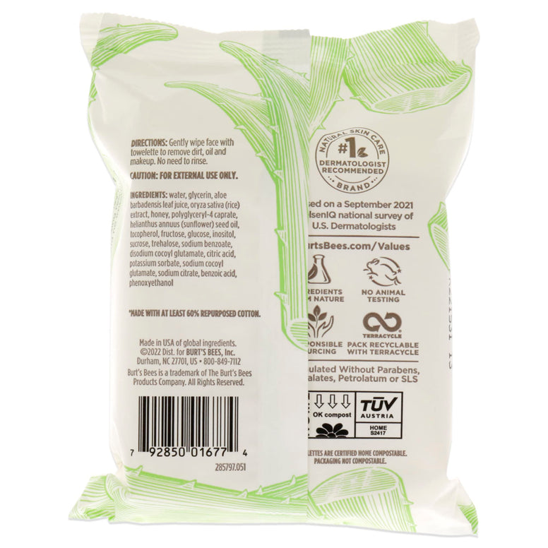 Burt Bees Sensitive Facial Cleansing Towelettes with Cotton Extract - hypoallergenic towelettes wipe away dirt, oil and makeup while moisturizing and soothing skin with Cotton and Aloe