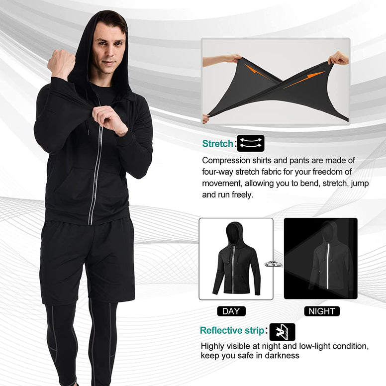 Moonmen 5 Pcs/Set Men's Tracksuit Compression Sports Suit Gym Fitness Clothes Running Jogging Sport Wear Training Workout Tights