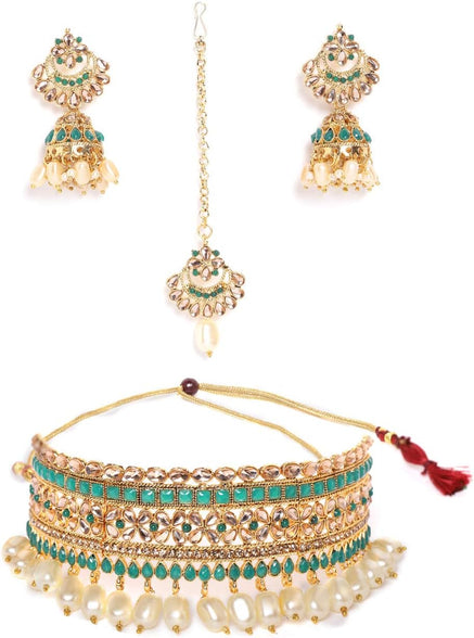 Zaveri Pearls Choker Jewellery Set For Women (Golden) (ZPFK9578)