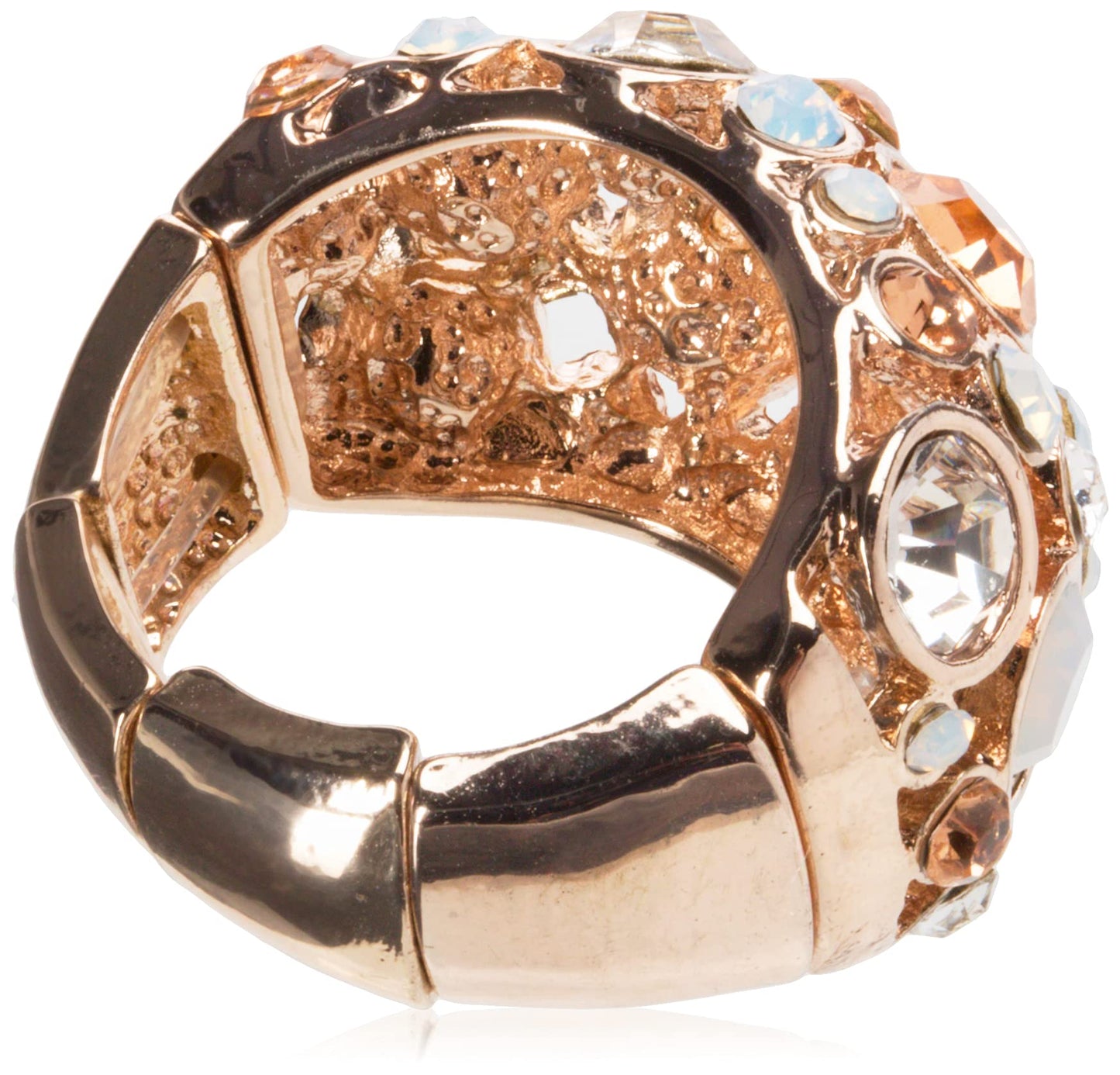 GUESS"Basic" Rose Gold Domed Multi-Stone Adjustable Ring, Size 7-9, Metal