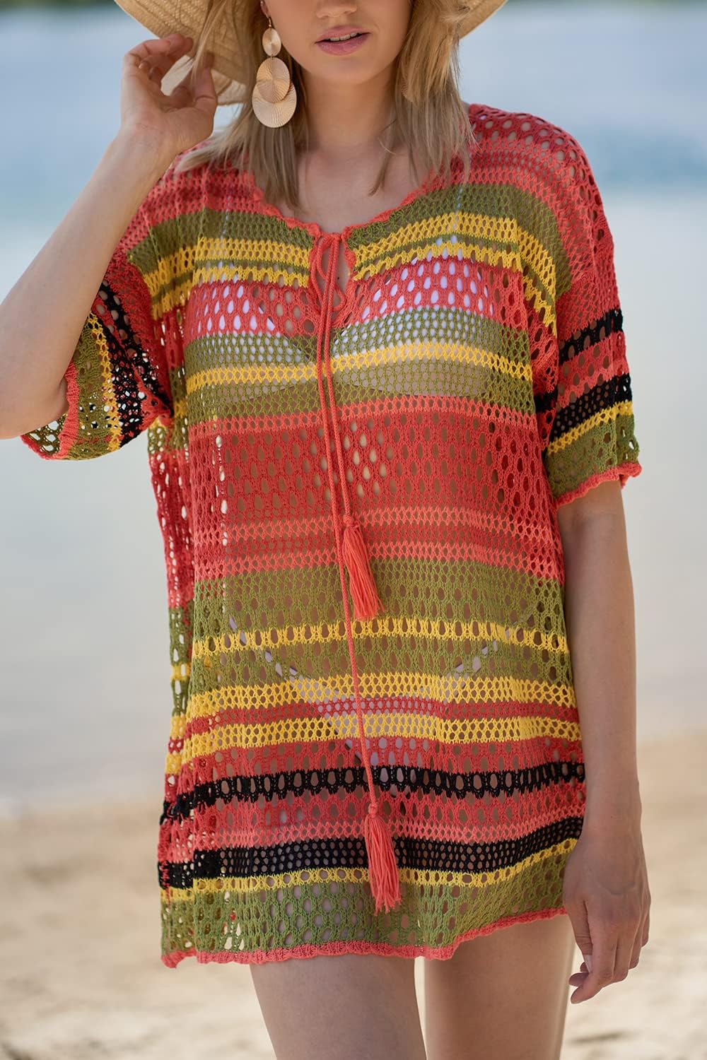 YouKD Summer Bohemian Tunic Tops Beachwear Biniki Cover Up Robes Crochet Tshirts for Women