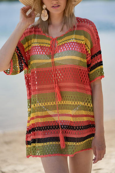 YouKD Summer Bohemian Tunic Tops Beachwear Biniki Cover Up Robes Crochet Tshirts for Women