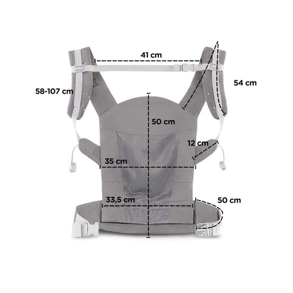 kk Kinderkraft Huggy Baby Carrier, Back Carrier, Belly Carrier for Infants and Toddlers, Baby Carrier, Children's Carrier, Ergonomic, Adjustable, Cotton, Compact Sizes, from 3 Months to 20 kg, Grey