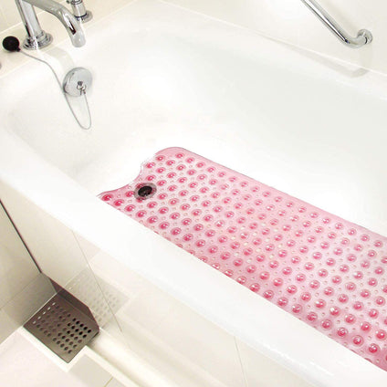 HealthSmart Antimicrobial Bath Mat with NonSlip Suctions and Drain Holes Extra Long, Translucent Pink, 1 Count