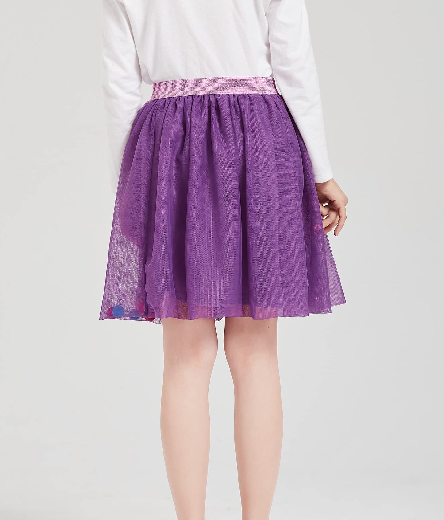 DaniChins Girl's Tutu Skirt Layered Tulle Princess Skirt with Pom Pom Puff Balls for Little Girls 8 Years