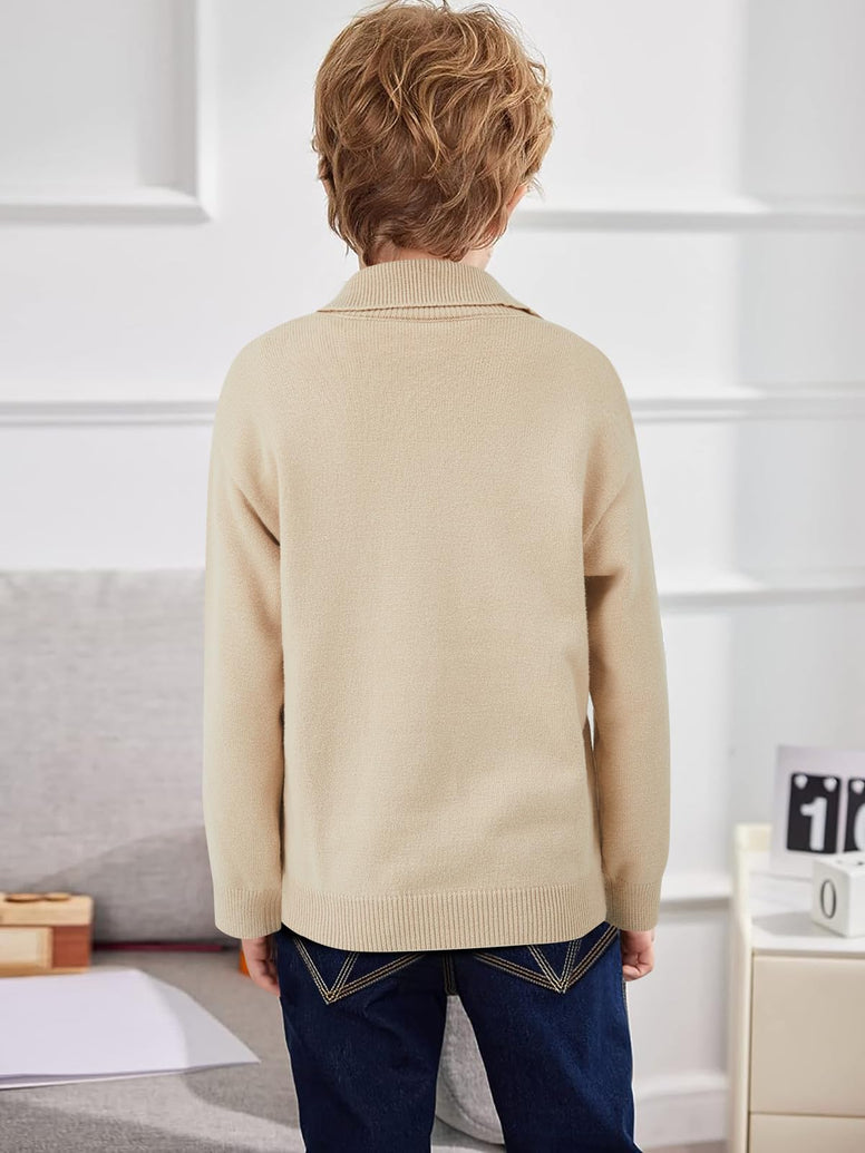 Boys Knitted Pullover Sweater Kids Fashion Half Zip Kangaroo Pocket Sweatshirt 3-12 Years