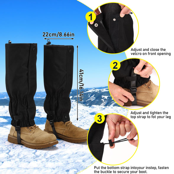 TOBWOLF Snow Leg Gaiters, Snow Gaiters for Hiking Boots, Waterproof and Adjustable Snow Boot Gaiters for Walking Mountain Hunting Climbing, Breathable Hiking Boot Gaiters One Size for Women and Men