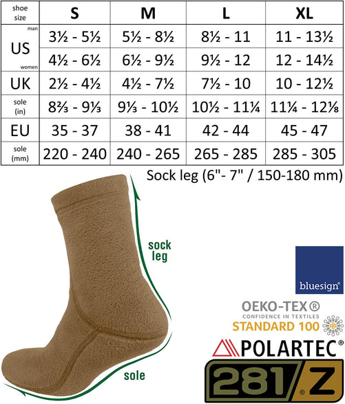 281Z Outdoor Warm 6 inch Liners Boot Socks - Military Tactical Hiking Sport - Polartec Fleece Winter Socks (Coyote Brown)