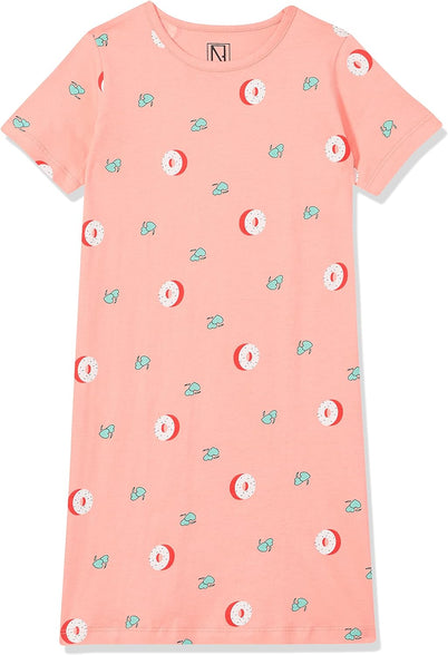 Longies Girl's Cotton 40 Knee Length Night Wear Regular Nightgown