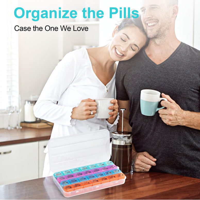 Monthly Pill Organizer 1 Times a Day,Daviky 4 Weekly Pill Organizer,Monthly Pill Box 1 Times a Day Organizer,28 Day Portable Pill Case Organizer,Medicine Organizer for Vitamins and Medication（Rainbow）