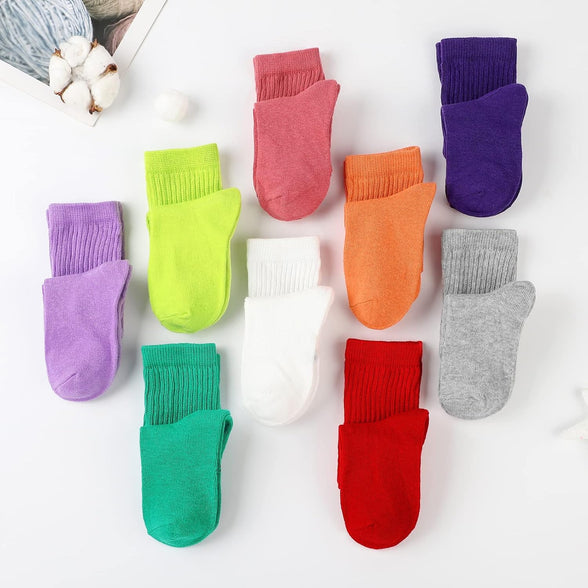 BOOPH 9 Pairs Kids Girls Slouch Socks Knee High Baby Girls Athletic Crew Socks