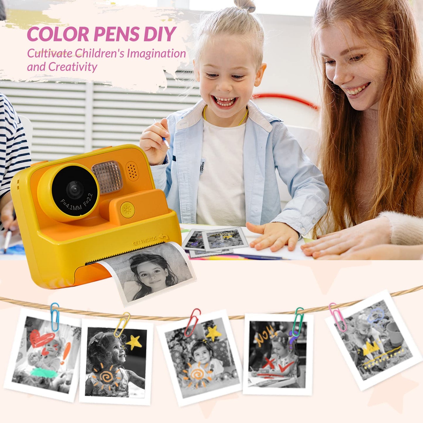 Mafiti Kids Camera Instant Print, 48MP Digital Camera with Zero Ink, Selfie 1080P Video Camera with 32G TF Card, Toys Gifts for Girls Boys Aged 3-12 for Christmas/Birthday/Holiday (Orange)