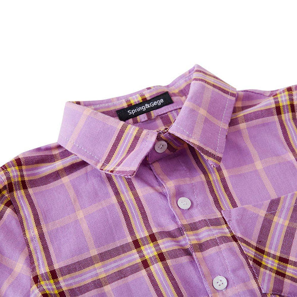 Spring&Gege Boys' Casual Short Sleeve Button Down Shirts Cotton Plaid