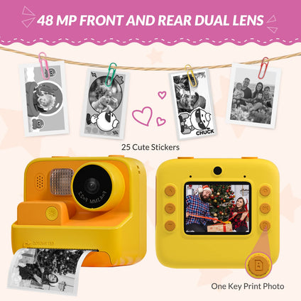 Mafiti Kids Camera Instant Print, 48MP Digital Camera with Zero Ink, Selfie 1080P Video Camera with 32G TF Card, Toys Gifts for Girls Boys Aged 3-12 for Christmas/Birthday/Holiday (Orange)