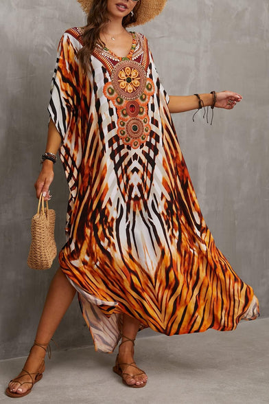 YouKD Wemon's Summer Long Kaftan Bohemian Maxi Kimono Dress Swimsuit Beach Cover Up Robes