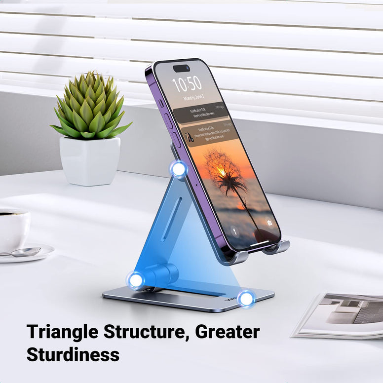 UGREEN Foldable Cell Phone Stand for Desk, Fully Adjustable Mobile Phone Holder Dock Aluminum iPhone Stand Compatible with All Mobile Phone, iPhone 15 Pro/15 Pro Max, Samsung Galaxy 4-7.9 inch Gray