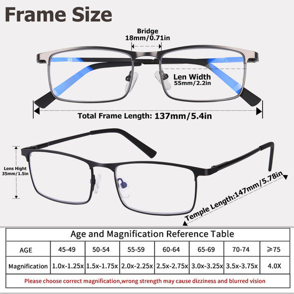 CATO 3-Pack Reading Glasses,Blue Light Blocking Computer Readers,Lightweight Eyeglasses with Spring Hinge(Mix colour)