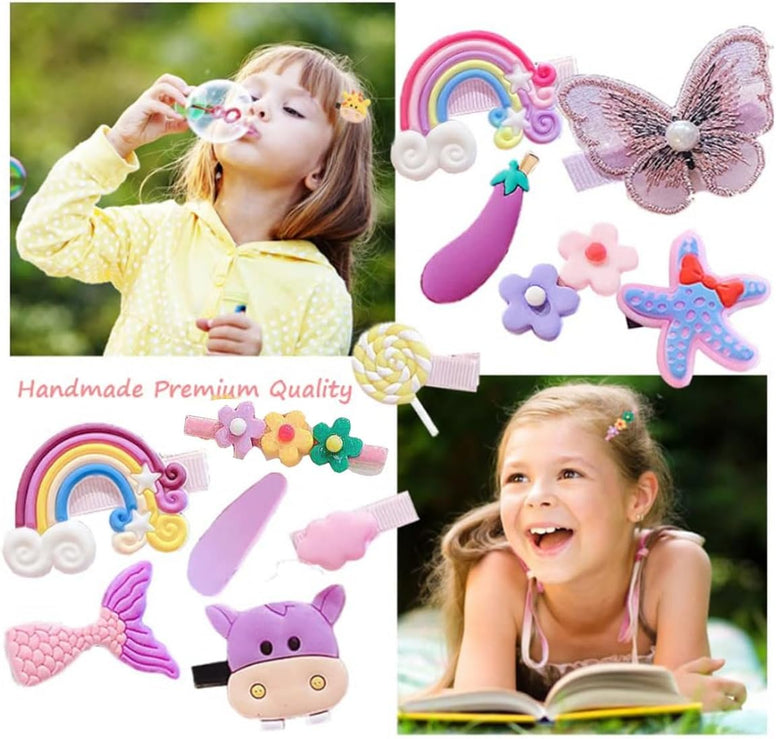 42 Pcs Cute Hair Clips Barrettes for Girls, Korean Princess Hair Accessories, Animal Fruit Rainbow Snap Hairpins for Kids Toddler Baby