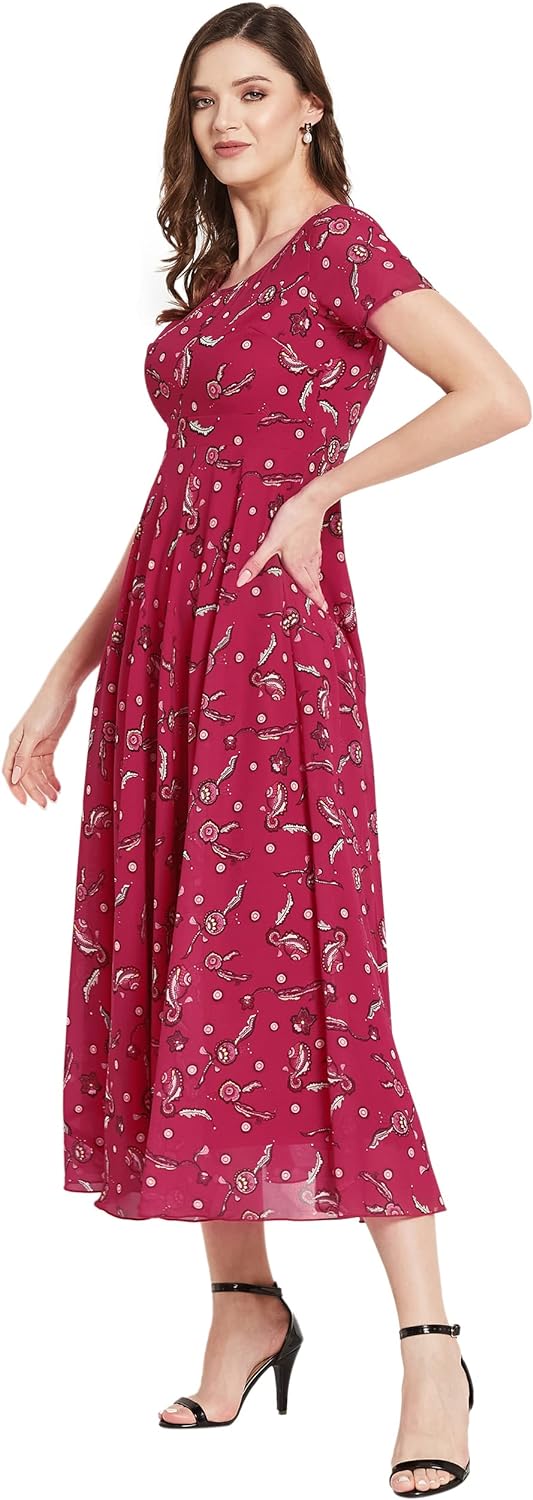 Miss Olive Women's Relaxed Fit Midi Georgette Dress (MOSS23D31-31-164)