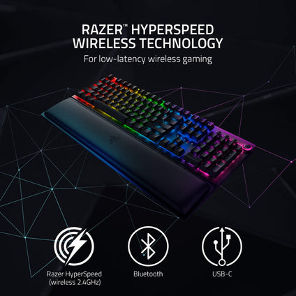 Razer BlackWidow V3 Pro (Green Switch) - Wireless Premium Mechanical Gaming Keyboard (Hyperspeed Wireless Technology, RGB Chroma Lighting, Wrist Rest, Bluetooth, USB-C) UK Layout | Black