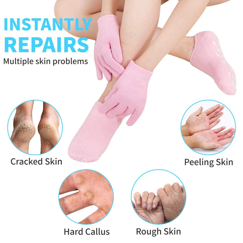 Moisturizing Gloves and Socks, Gel Spa Moisturizing Therapy Socks ＆ Gloves, Soften Repairing Dry ed, Hands Feet Skin Care, Effective in Repair Dry and Chapped Hands and Feet Skin Care