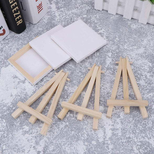 Toyvian 6 Sets Mini Canvas White Blank Small Canvas with Wooden Easel Canvas Panel Boards for Artist Painting Business Wedding Christmas Decoration