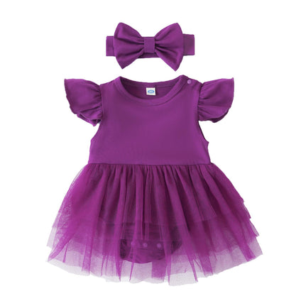 Magic Park Infant Girl Tutu Dress Baby Girl Ruffle Romper Dress Toddler Girl Solid Color Skirts with Headband Summer Clothes, for 0-3 Months