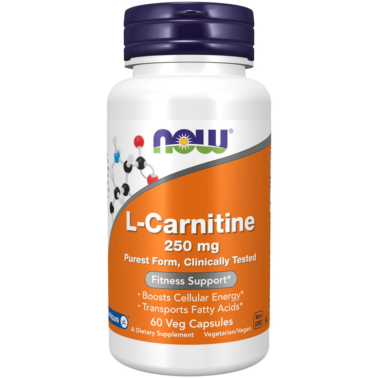 NOW Supplements, L-Carnitine 250 mg, Purest Form, Amino Acid, Fitness Support*, 60 Veg Capsules