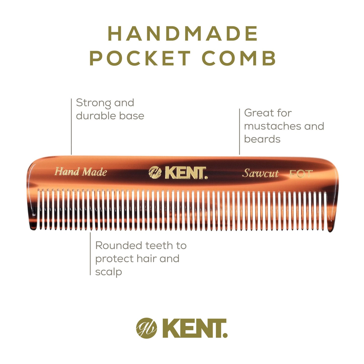 Kent FOT 113mm Small Mens Fine Toothed Styling Pocket Hair Comb (PACK OF 1)