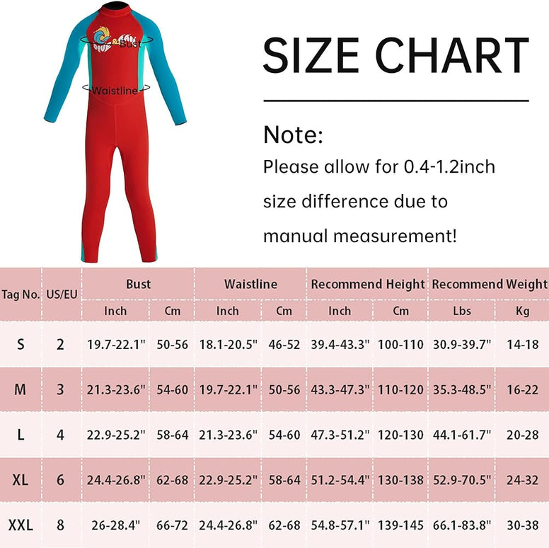 Happy Cherry Kids Wetsuits Girls Boys Neoprene Thermal Warm One Piece Swimsuit Long Sleeve UV Protection Back Zipper Rash Guard Diving Swimming Surfing 3-12 Years