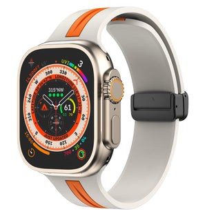 Dado Magnetic Buckle Silicone Band Compatible with Apple watch Series Ultra 2 | 9 | 8 Ultra | 8 | 7 | 6 | 5 49/45/44/42 mm, Midline double color Strap