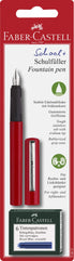 FABER-CASTELL FOUNTAIN PEN RED DESIGN MEDIUM NIB + 6 BLUE INK CARTRIDGES