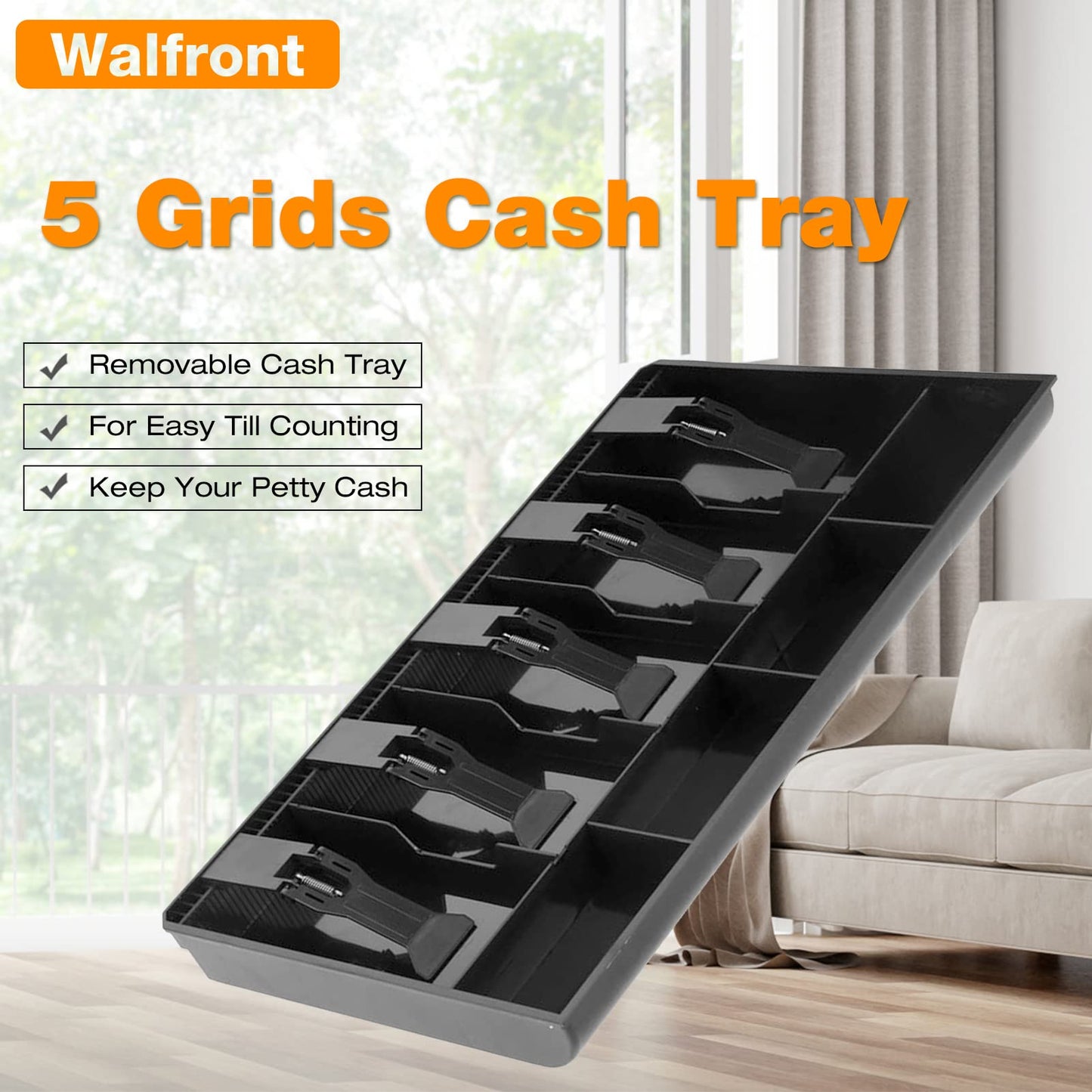 Five Grids Cash Drawer Register,5 Bill 4 Coin Slots Insert Coin Tray Cashier Tidy Storage Safe Box(Black)