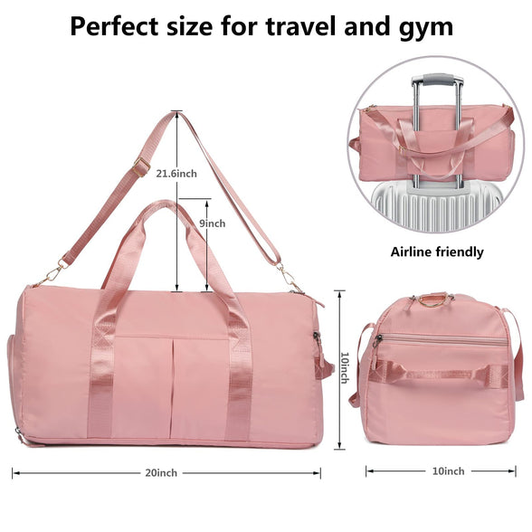 MABROUC Duffle Bag For Women, Sports Duffel Bag for Gym with Wet Pocket & Shoe Compartment, Overnight Weekender Travel Bag, 0 pink, medium, Sports Duffle