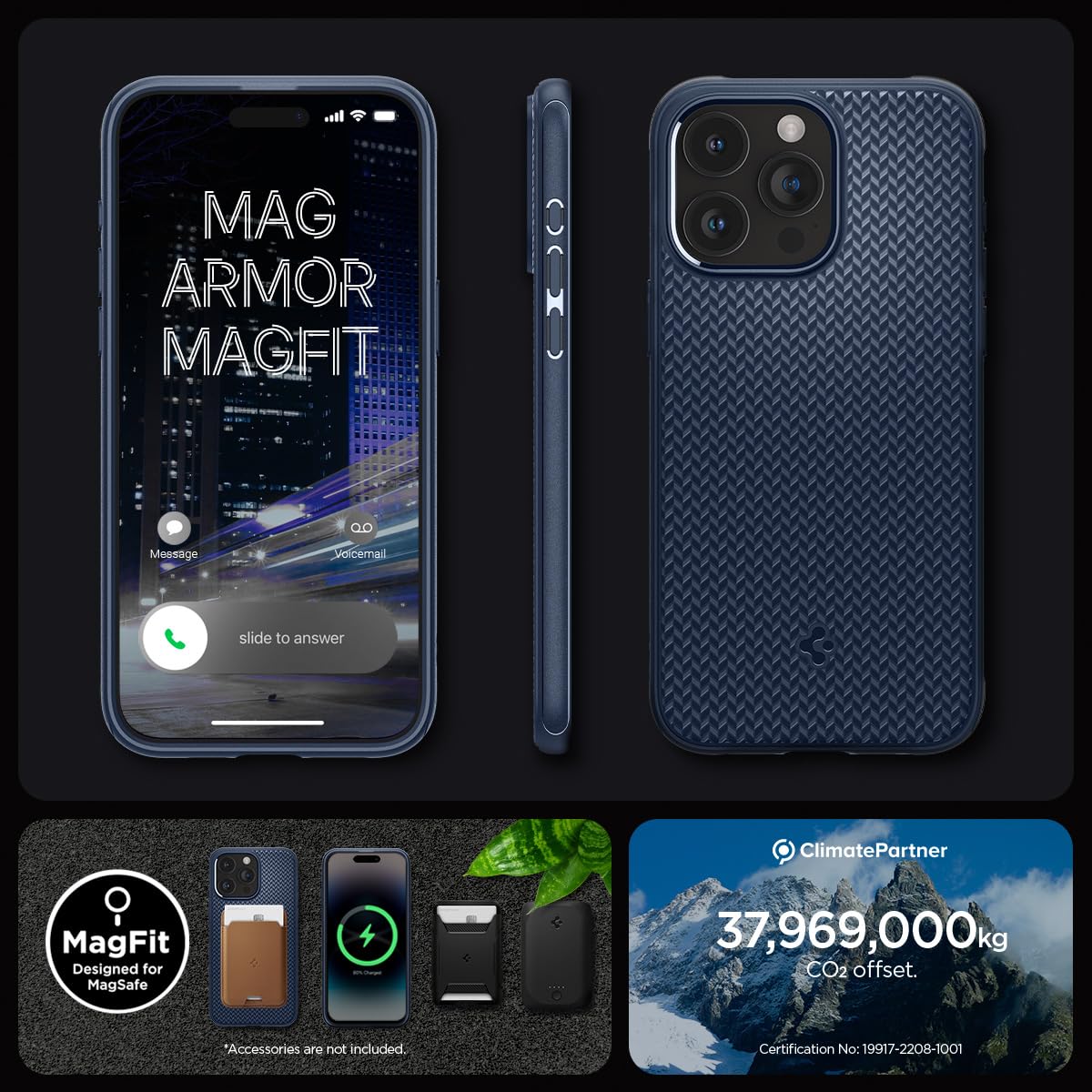 Spigen Mag Armor MagFit for iPhone 15 Pro case cover (2023) MagSafe compatible - Navy Blue
