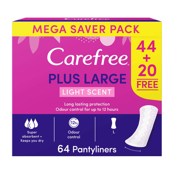 Carefree Daily Panty Liners, Large, Light Scent, Pack of 64