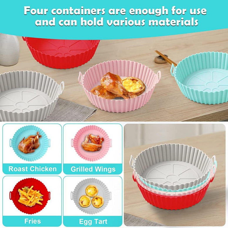 Goodern 4 Pcs Air Fryer Silicone Liners,Reusable Air Fryer Silicone Basket, Easy to Clean,Replacement Of Flammable Parchment Paper,Heat Resistant Easy Cleaning Air Fryers Oven Accessories