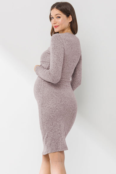 Womens Double Layer Long Sleeve Bodycon Maternity Nursing Dress