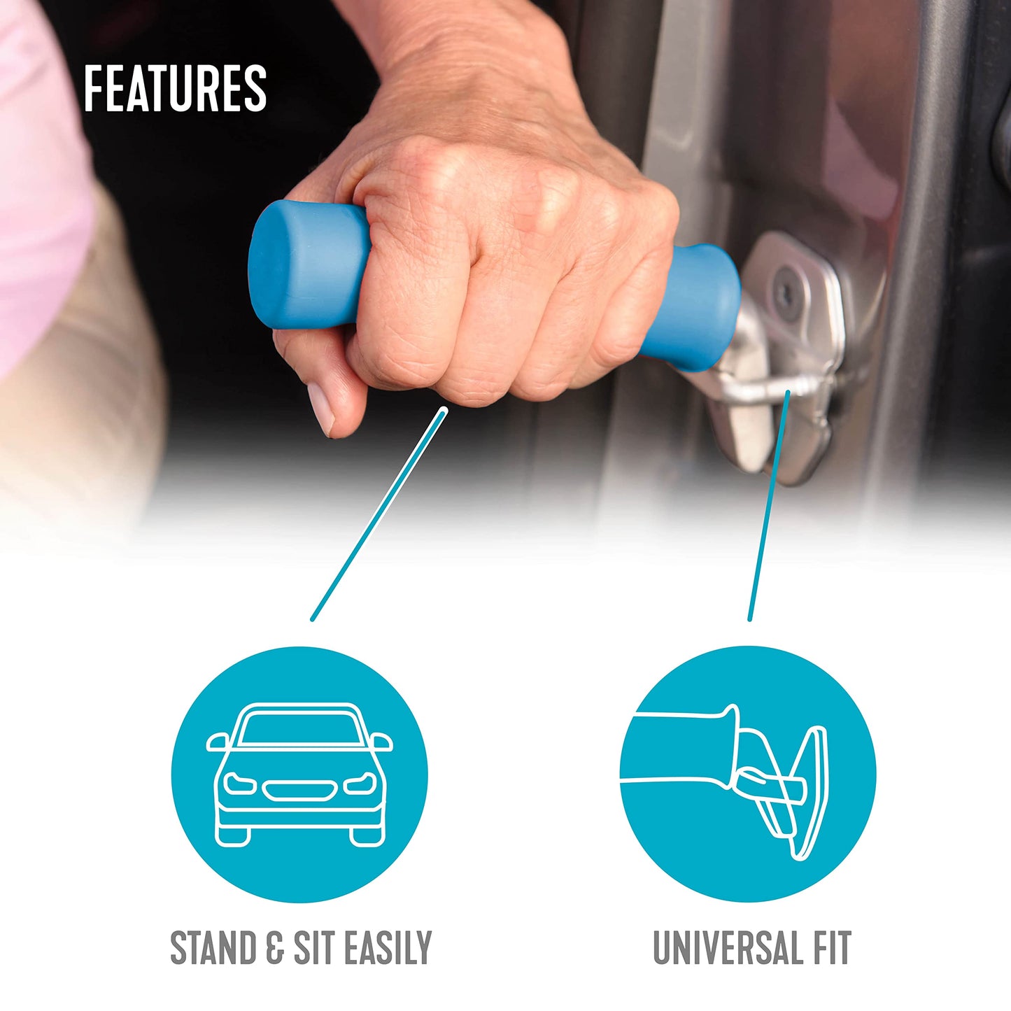 Able Life Auto Cane, Portable Vehicle Support Handle for Easy Sit to Stand Assistance, Car Assist Grab Bar Handle, Daily Mobility Assistive Device for Adults, Seniors, and Elderly, Blue