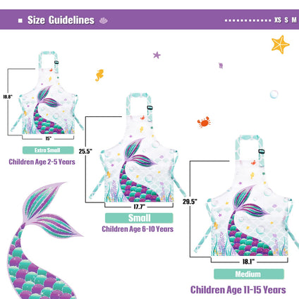 Mermaid Apron for Kids Girls Apron with Pocket Adjustable Strap