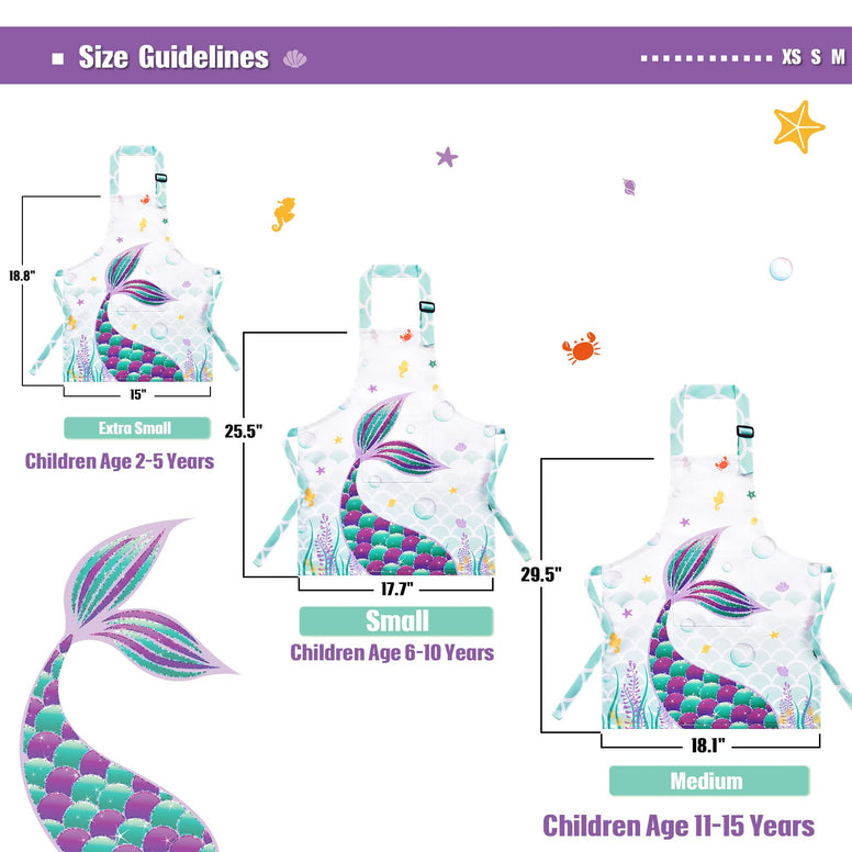 Mermaid Apron for Kids Girls Apron with Pocket Adjustable Strap
