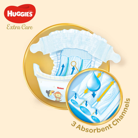 Huggies,Extra Care Baby Diapers,Diapers Size 4(8-14kg),Mega Pack of 136 Diapers,Absorbent Channels and Strechy Waistband,12h Day & Night Protection,Free from Nasties