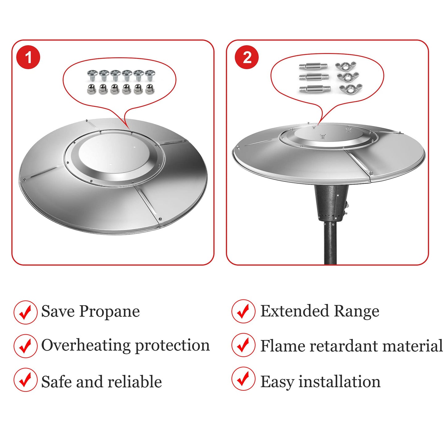 Patio Heater Top Reflector Shield Aluminum Replacement Parts Accessories for Outdoor Propane Patio Heaters,Ennegy Saving,Windshield,Dustproof(3 Top Attached Holes Mount,33 Inches)