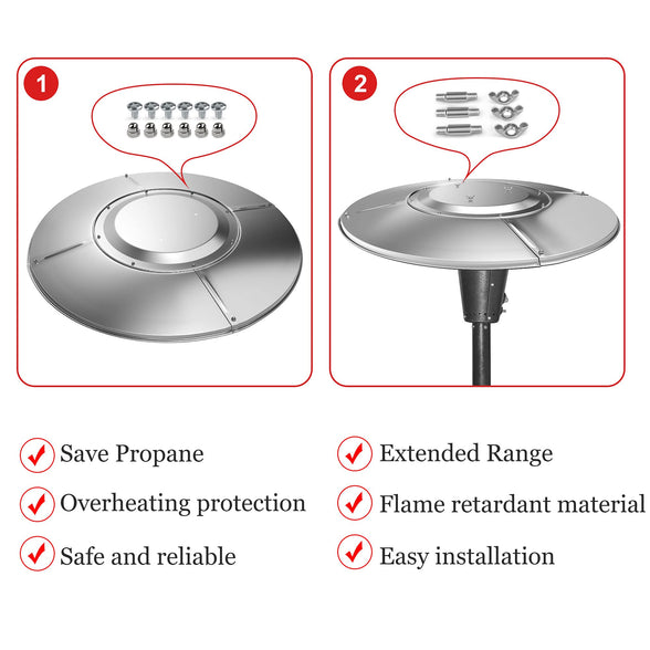 Patio Heater Top Reflector Shield Aluminum Replacement Parts Accessories for Outdoor Propane Patio Heaters,Ennegy Saving,Windshield,Dustproof(3 Top Attached Holes Mount,33 Inches)