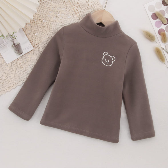Toddler Baby Girl Long Sleeve T Shirt Kids Basic Solid Color Ribbed Turtleneck Knit Puff Tee Top Cotton Clothes 1-6T