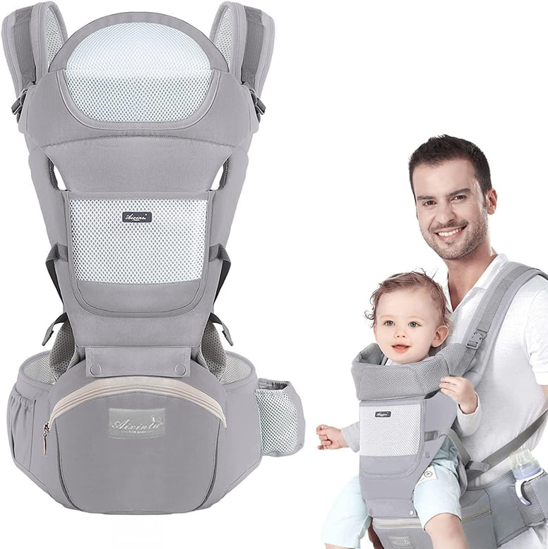 Deal Hunt 6 in 1 Baby Carrier Hip Seat, Multifunctional Baby Strap Waist Carrier for walking, Shopping, Trip, Hiking - Adjustable Size & Suitable for 0-36 Months Baby with Gift Box Packaging (Grey)