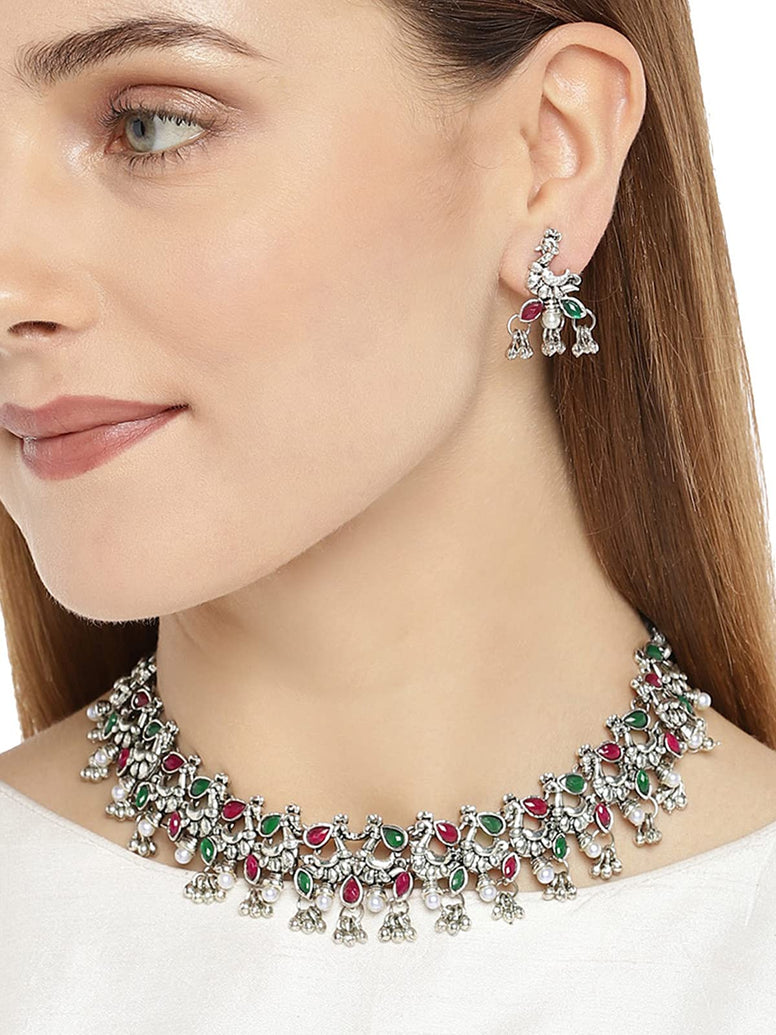 Zaveri Pearls Jewellery Set For Women (Silver) (Zpfk7561)