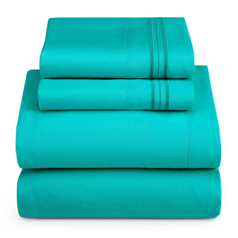 Clara Clark King Sheets Set, Deep Pocket Bed Sheets for King Size Bed - 4 Piece King Size Sheets, Extra Soft Bedding Sheets & Pillowcases, Teal Sheets King
