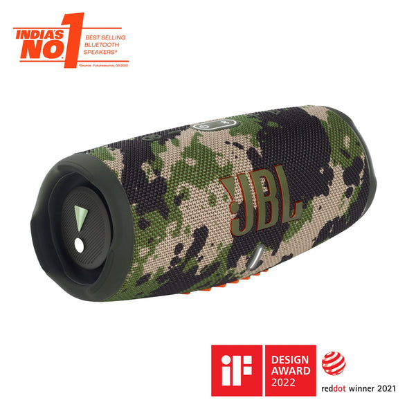 JBL Charge 5 Portable Speaker, Built-In Powerbank, Powerful Pro Sound, Dual Bass Radiators, 20H of Battery, IP67 Waterproof and Dustproof, Wireless Streaming, Connect - Squad, JBLCHARGE5SQUAD