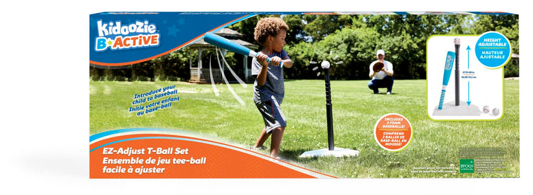 Kidoozie EZ-Adjust T-Ball Set - Height-Adjustable T-Ball Set for Kids - Soft Foam Bat and 3 Tee Balls Included